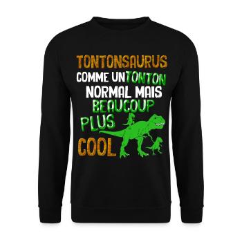 Tonton Cool Dinosaure Tontonsaurus - Sweat-shirt Unisexe - noir - Devant - Alina (178cm) & Michal (187cm)