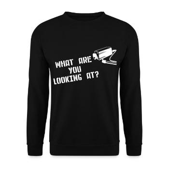 WHAT ARE YOU LOOKING AT CCTV Kamera Street Art - Unisex Pullover - Schwarz - Vorne - Alina (178cm) & Michal (187cm)