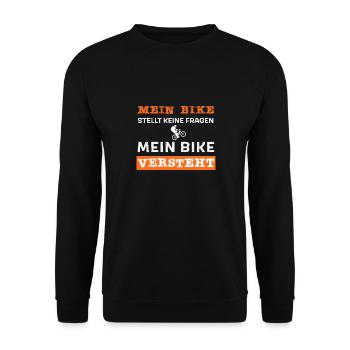 Mein Bike stellt keine Fragen, mein Bike versteht - Unisex Pullover - Schwarz - Vorne - Alina (178cm) & Michal (187cm)