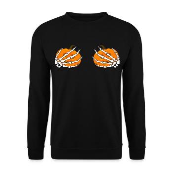 Lustig Skelett Hände Kürbis Fun Halloween Kostüm - Unisex Pullover - Schwarz - Vorne - Alina (178cm) & Michal (187cm)