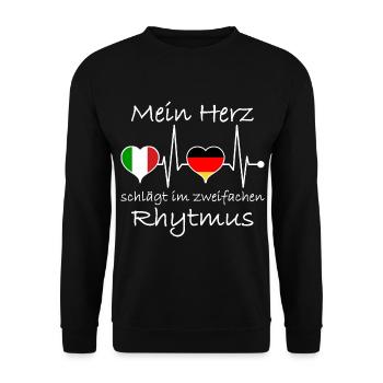 Italien Deutschland Flagge Herzschlag - Unisex Pullover - Schwarz - Vorne - Alina (178cm) & Michal (187cm)