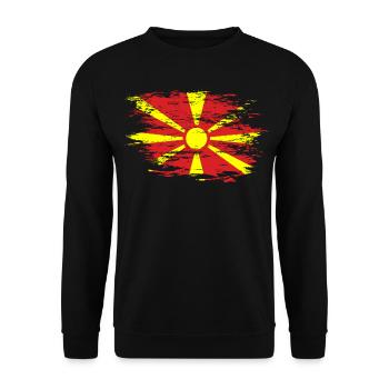 Mazedonien Flagge used - Unisex Pullover - Schwarz - Vorne - Alina (178cm) & Michal (187cm)