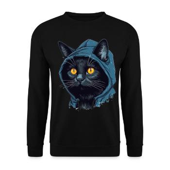 Katzenkopf Schwarze Katze Bombay Happy Cat Katzen - Unisex Pullover - Schwarz - Vorne - Alina (178cm) & Michal (187cm)