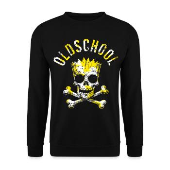 Oldschool Skull mit Krone - Unisex Pullover - Schwarz - Vorne - Alina (178cm) & Michal (187cm)