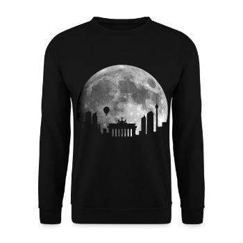 Berlin Mond Skyline Hauptstadt Nacht Silhouette - Unisex Pullover - Schwarz - Vorne - Alina (178cm) & Michal (187cm)