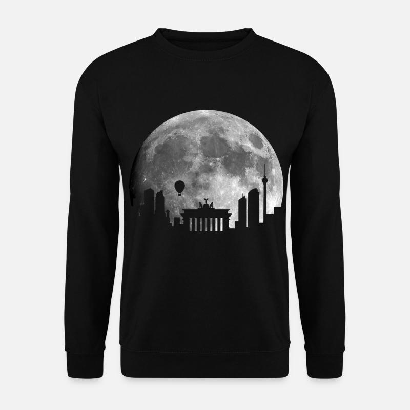 Berlin Mond Skyline Hauptstadt Nacht Silhouette - Unisex Pullover - Schwarz