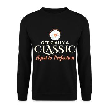 50. Geburtstag Klassische Vinyl-Schallplatte Vintage - Unisex Pullover - Schwarz - Vorne - Alina (178cm) & Michal (187cm)