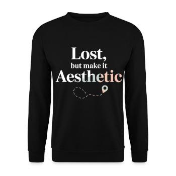 Lost But Aesthetic GIS Map Pin - Unisex Sweatshirt - black - Front - Alina (178cm) & Michal (187cm)