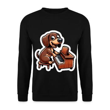 Cute Dachshund playing Piano - Unisex Sweatshirt - black - Front - Alina (178cm) & Michal (187cm)