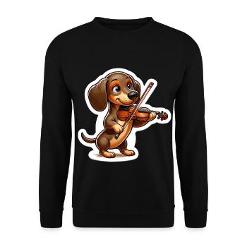 Cute Dachshund playing Violin - Unisex Sweatshirt - black - Front - Alina (178cm) & Michal (187cm)