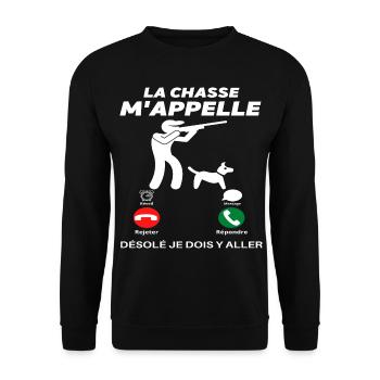 La chasse m'appelle humour chasse cadeau - Sweat-shirt Unisexe - noir - Devant - Alina (178cm) & Michal (187cm)