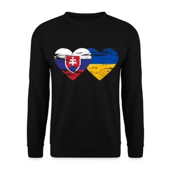Slowakei Ukraine Flagge Herz used - Unisex Pullover - Schwarz - Vorne - Alina (178cm) & Michal (187cm)