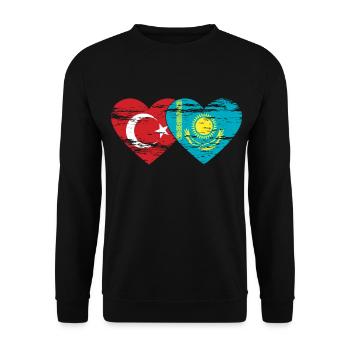 Turquie Kazakhstan Drapeau Coeur utilisé - Sweat-shirt Unisexe - noir - Devant - Alina (178cm) & Michal (187cm)