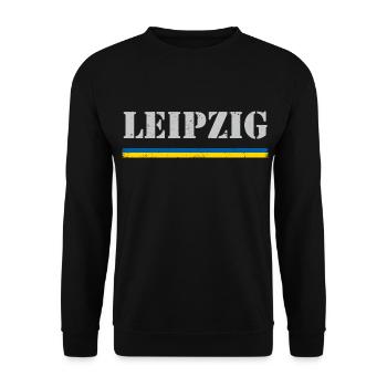 Leipzig / Schriftzug & Flagge - VINTAGE - Unisex Pullover - Schwarz - Vorne - Alina (178cm) & Michal (187cm)