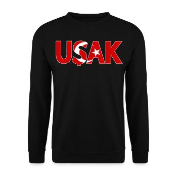 Usak Türkei Flagge - Unisex Pullover - Schwarz - Vorne - Alina (178cm) & Michal (187cm)