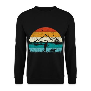 Wandern mit Hund Vintage Retro - Unisex Pullover - Schwarz - Vorne - Alina (178cm) & Michal (187cm)