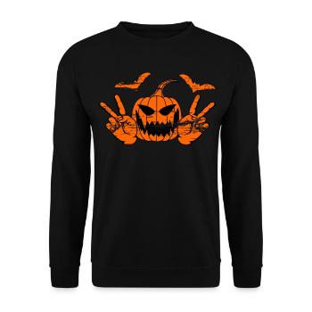 Helloween Frieden Victory Hand Symbol used - Unisex Pullover - Schwarz - Vorne - Alina (178cm) & Michal (187cm)