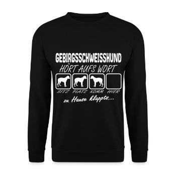 Gebirgsschweisshund BGS hört aufs Wort Spruch - Unisex Pullover - Schwarz - Vorne - Alina (178cm) & Michal (187cm)