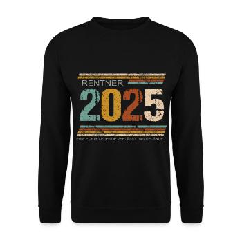 Rente Rentner 2025 Legende verlässt das Gelände - Unisex Pullover - Schwarz - Vorne - Alina (178cm) & Michal (187cm)
