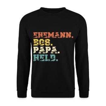 BGS Hund Papa Spruch Retro Lustig - Unisex Pullover - Schwarz - Vorne - Alina (178cm) & Michal (187cm)