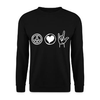 Peace Love Rock 'n' Roll Music Lovers - Unisex Sweatshirt - black - Front - Alina (178cm) & Michal (187cm)