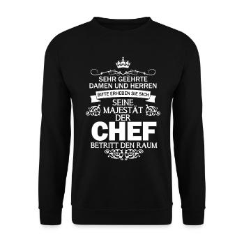 Seine Majestät Chef Boss Vorgesetzter Geschenkidee - Unisex Pullover - Schwarz - Vorne - Alina (178cm) & Michal (187cm)