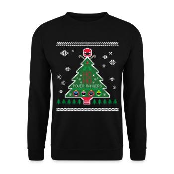 Power Rangers Ugly Christmas Weihnachtsbaum - Unisex Pullover - Schwarz - Vorne - Alina (178cm) & Michal (187cm)
