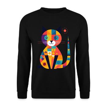 Katze mit buntem geometrischem Design - Unisex Pullover - Schwarz - Vorne - Alina (178cm) & Michal (187cm)