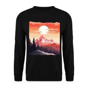 Landschaft eines Sonnenuntergangs über einem Berg - Unisex Pullover - Schwarz - Vorne - Alina (178cm) & Michal (187cm)