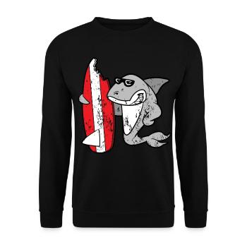 Retro Vintage Grunge Style Hai Surfbrett - Unisex Pullover - Schwarz - Vorne - Alina (178cm) & Michal (187cm)