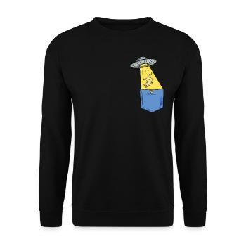 Alien - Raumschiff - Katze - Tasche - Brusttasche - Unisex Pullover - Schwarz - Vorne - Alina (178cm) & Michal (187cm)
