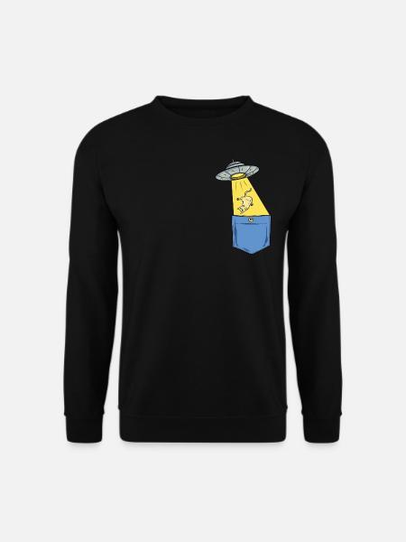 Alien - vaisseau spatial - chat - sac - poche de poitrine - Sweat-shirt Unisexe - noir