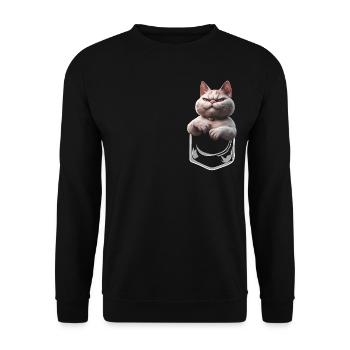 Evil looking cat in breast pocket - Unisex Sweatshirt - black - Front - Alina (178cm) & Michal (187cm)
