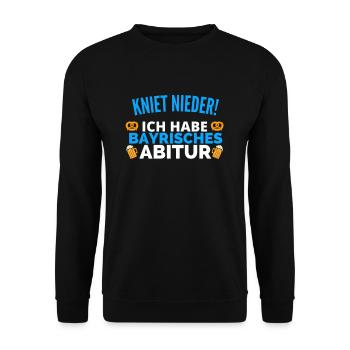 Abitur Bayern Spruch bayrisches Abi 2021 Geschenk - Unisex Pullover - Schwarz - Vorne - Alina (178cm) & Michal (187cm)