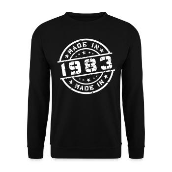 Geburtsjahr Geburtstag Born In - Made in 1983 - Unisex Pullover - Schwarz - Vorne - Alina (178cm) & Michal (187cm)