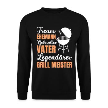 Ehemann Vater Papa Grillmeister BBQ Held Legende - Unisex Pullover - Schwarz - Vorne - Alina (178cm) & Michal (187cm)