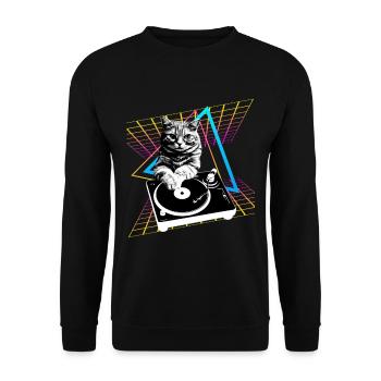 Cat plays music on a vinyl record - Unisex Sweatshirt - black - Front - Alina (178cm) & Michal (187cm)