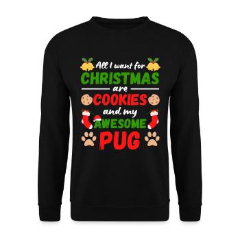 Weihnachten Mops Kekse - Unisex Pullover - Schwarz - Vorne - Alina (178cm) & Michal (187cm)