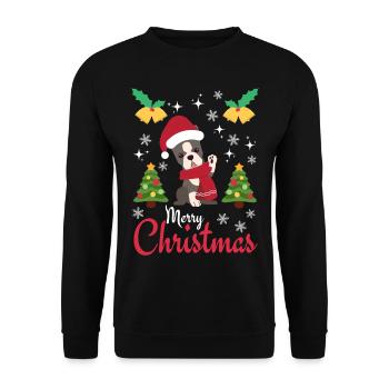 Weihnachten Süßer Boston Terrier Kawaii - Unisex Pullover - Schwarz - Vorne - Alina (178cm) & Michal (187cm)