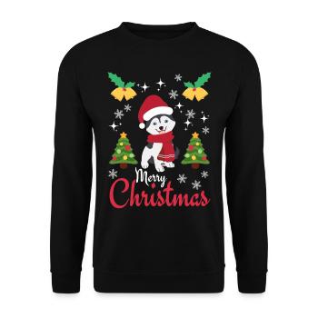 Weihnachten Süßer Husky Liebhaber Kawaii - Unisex Pullover - Schwarz - Vorne - Alina (178cm) & Michal (187cm)