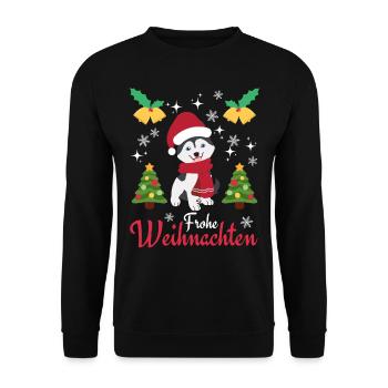 Weihnachten Süßer Husky Liebhaber Kawaii - Unisex Pullover - Schwarz - Vorne - Alina (178cm) & Michal (187cm)