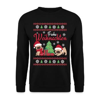 Christmas Sweet Pug Lover Kawaii - Unisex Sweatshirt - black - Front - Alina (178cm) & Michal (187cm)