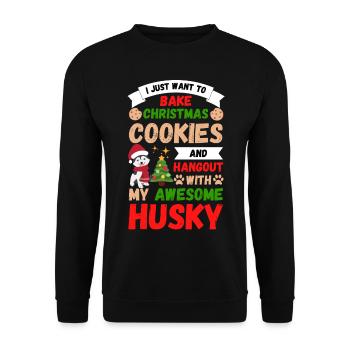 Weihnachten Süßer Husky Liebhaber Kawaii - Unisex Pullover - Schwarz - Vorne - Alina (178cm) & Michal (187cm)