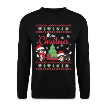 Weihnachten Süßer Berner Sennenhund Kawaii - Unisex Pullover - Schwarz - Vorne - Alina (178cm) & Michal (187cm)