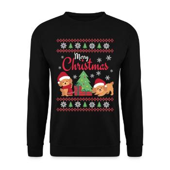 Frohe Weihnachten Süßer Pudel Kawaii - Unisex Pullover - Schwarz - Vorne - Alina (178cm) & Michal (187cm)