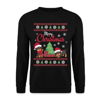 Weihnachten Süßer Rottweiler Liebhaber Kawaii - Unisex Pullover - Schwarz - Vorne - Alina (178cm) & Michal (187cm)