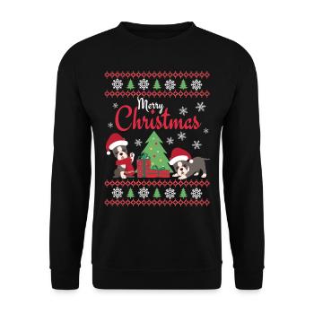 Weihnachten Süßer Boston Terrier Kawaii - Unisex Pullover - Schwarz - Vorne - Alina (178cm) & Michal (187cm)