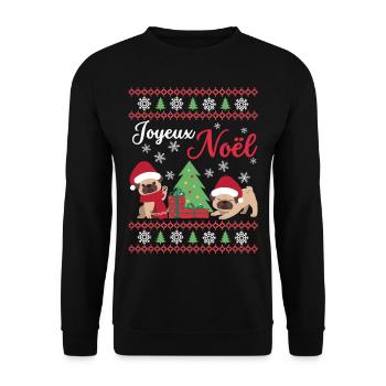 Christmas Sweet Pug Lover Kawaii - Unisex Sweatshirt - black - Front - Alina (178cm) & Michal (187cm)