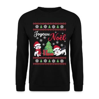 Weihnachten Süßer Husky Liebhaber Kawaii - Unisex Pullover - Schwarz - Vorne - Alina (178cm) & Michal (187cm)