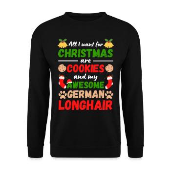 Christmas German Longhair Cat Bake Cookies - Unisex Sweatshirt - black - Front - Alina (178cm) & Michal (187cm)